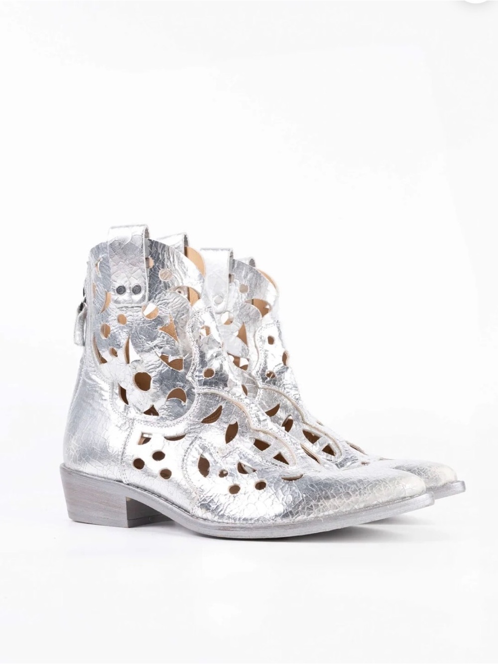 Steve Madden Albany Metallic Silver Leather Cutout Cowboy Western Boots - Size35